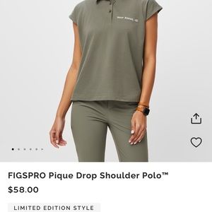 FIGS PRO Pique Drop Shoulder Polo and Skinny Scrub Trouser Set in Agave NWT